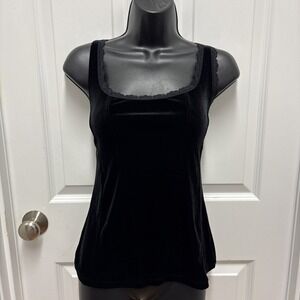 Cache Vintage Y2K Black Velour Lace Edge Corset Style Tank Top - Size Large